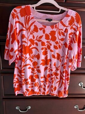 Talbots Pink Sweater Top with Orange Floral Print
